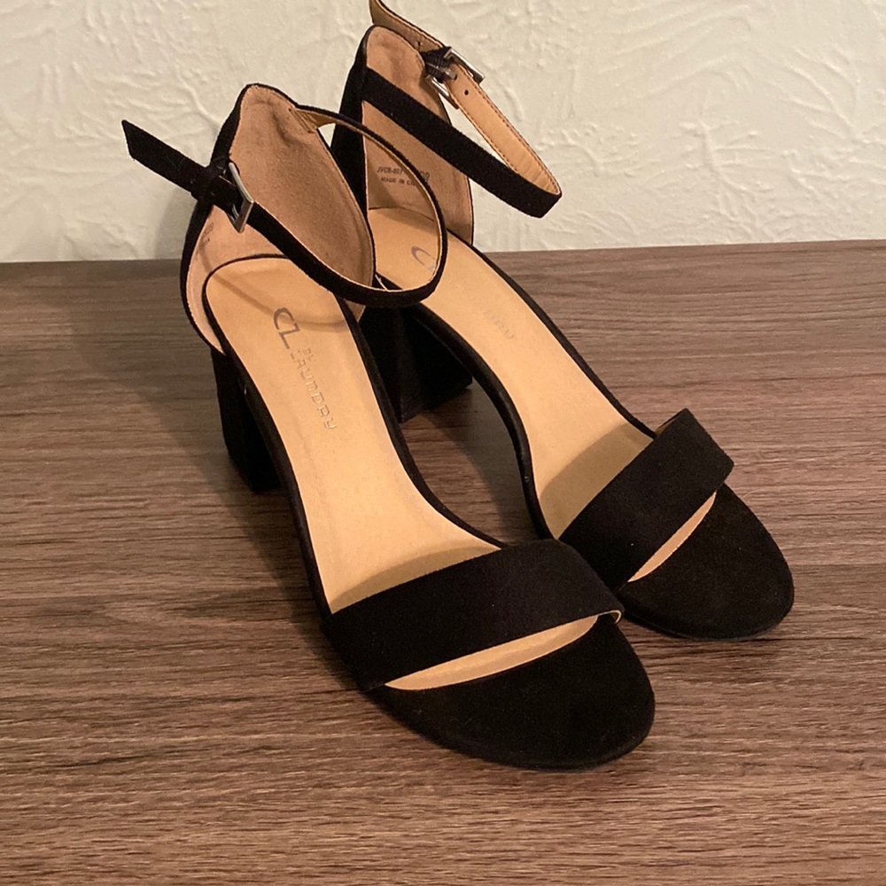Black Ankle-Strap Block Heel Open Toe Dress Shoes - Women's Size 8.5m